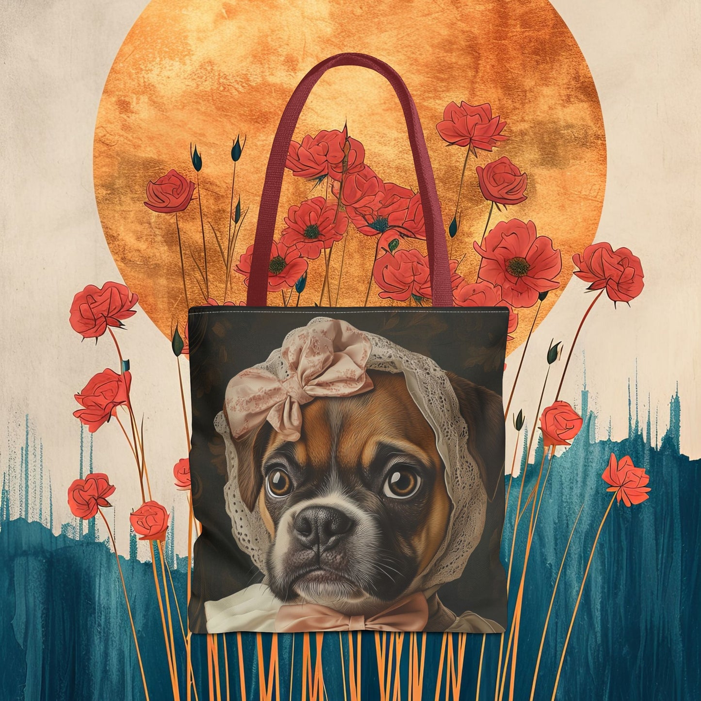 Boxer in Vintage Lace Bonnet: "Timeless Resolve" | Tote Bag (AOP) | Puppy Love Edition™