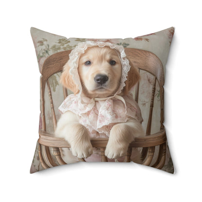 Golden Retriever in High Chair: "Victorian Pup" | Spun Polyester Square Pillow | Puppy Love Edition™