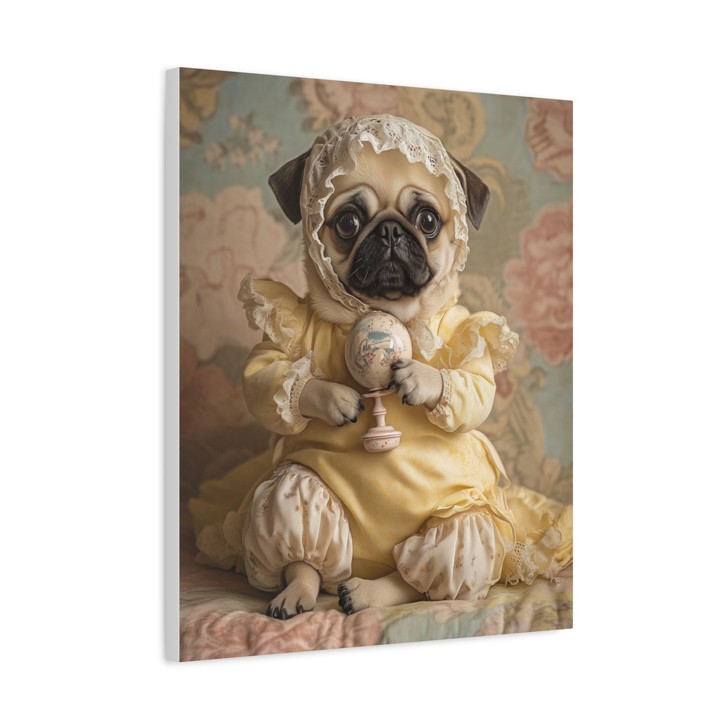 Pug in Yellow Frills: "Victorian Darling" | Matte Canvas Print, Stretched, 1.25 | Puppy Love Edition™