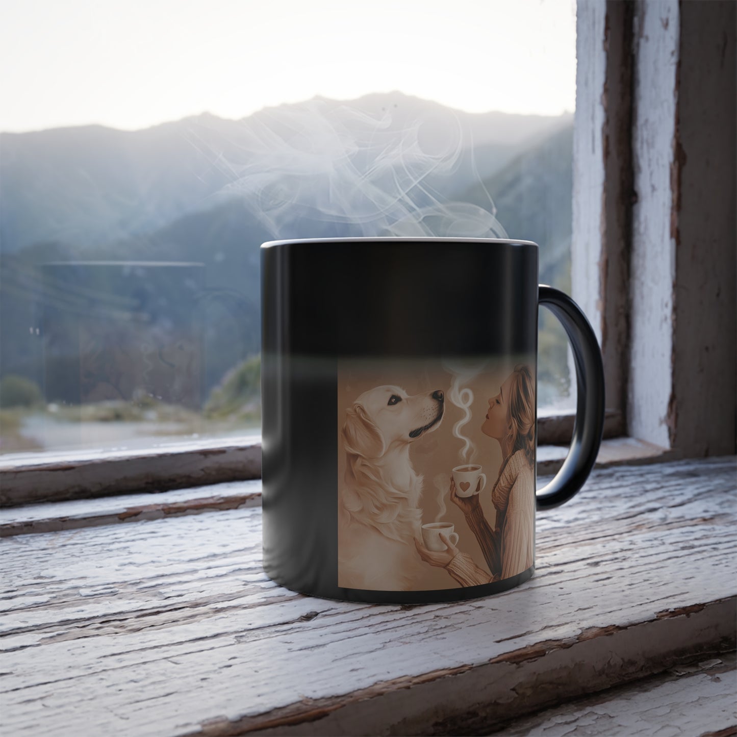 Golden Dog and Coffee: "Warm Paws, Warm Hearts" | Color Morphing Coffee Mug, 11oz | Bliss Edition™