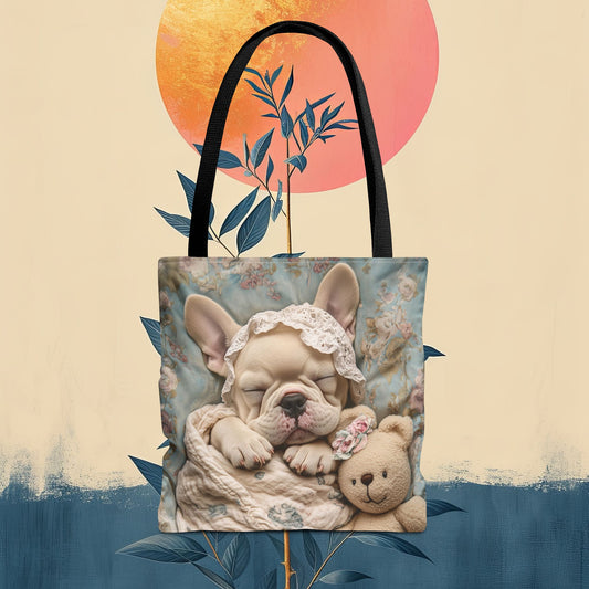 French Bulldog in Baby Bonnet: "Dreamy Slumber" | Tote Bag (AOP) | Puppy Love Edition™