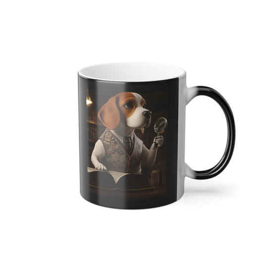 Beagle with Magnifying Glass | Color Morphing Coffee Mug, 11oz | Pawgue Chic Collection™