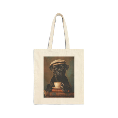 Cane Corso with Beret: "The Literary Guardian" | Canvas Tote Bag | Literary Companions Edition™