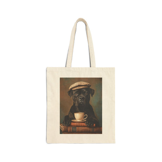 Cane Corso with Beret: "The Literary Guardian" | Canvas Tote Bag | Literary Companions Edition™