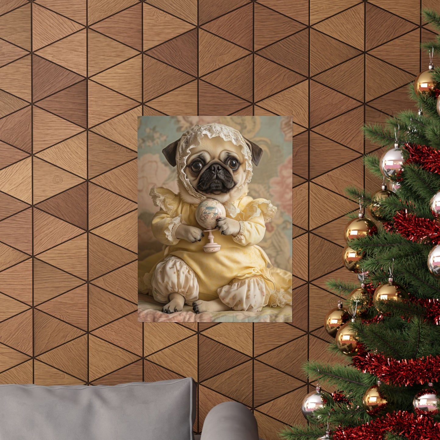 Pug in Yellow Frills: "Victorian Darling" | Matte Vertical Posters | Puppy Love Edition™: