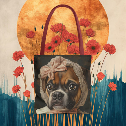 Boxer in Vintage Lace Bonnet: "Timeless Resolve" | Tote Bag (AOP) | Puppy Love Edition™