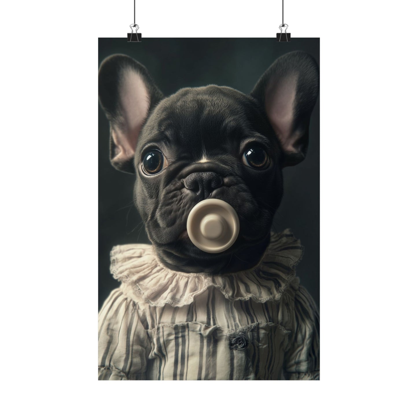 French Bulldog in Striped Baby Gown: "Vintage Cherub" | Matte Vertical Posters | Puppy Love Edition™