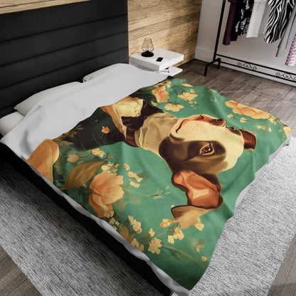 Historical Fiction Collection™: "Refined Pup in Florals"   | Velveteen Plush Blanket