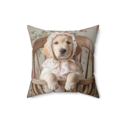 Golden Retriever in High Chair: "Victorian Pup" | Spun Polyester Square Pillow | Puppy Love Edition™