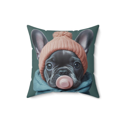 French Bulldog in Winter Baby Attire: "Cozy Cutie" | Spun Polyester Square Pillow | Puppy Love Edition™