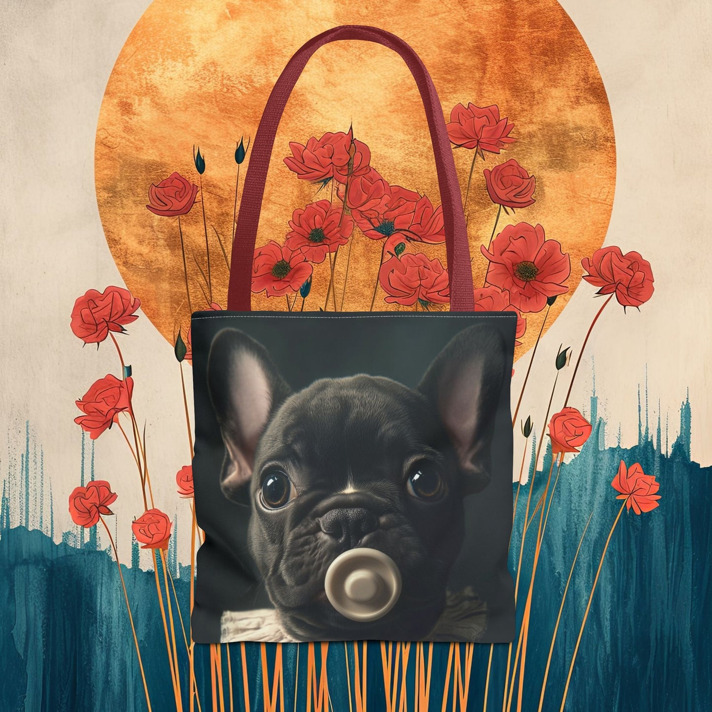 French Bulldog in Striped Baby Gown: "Vintage Cherub" | Tote Bag (AOP) | Puppy Love Edition™