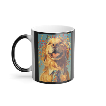 Golden Retriever with Butterflies and Hearts: "Golden Bliss" | Color Morphing Coffee Mug, 11oz | Bliss Edition™