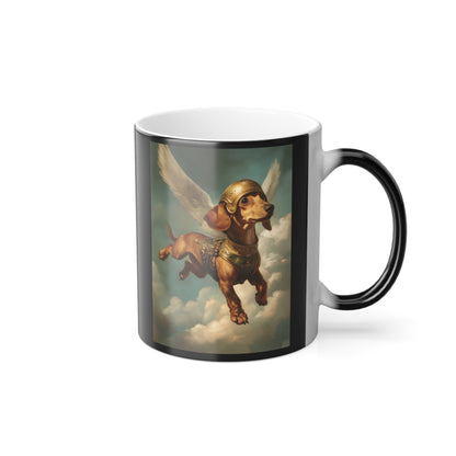 Dachshund as Hermes: "Heavenly Hound in Flight." | Color Morphing Coffee Mug, 11oz | Historical Fiction Edition™