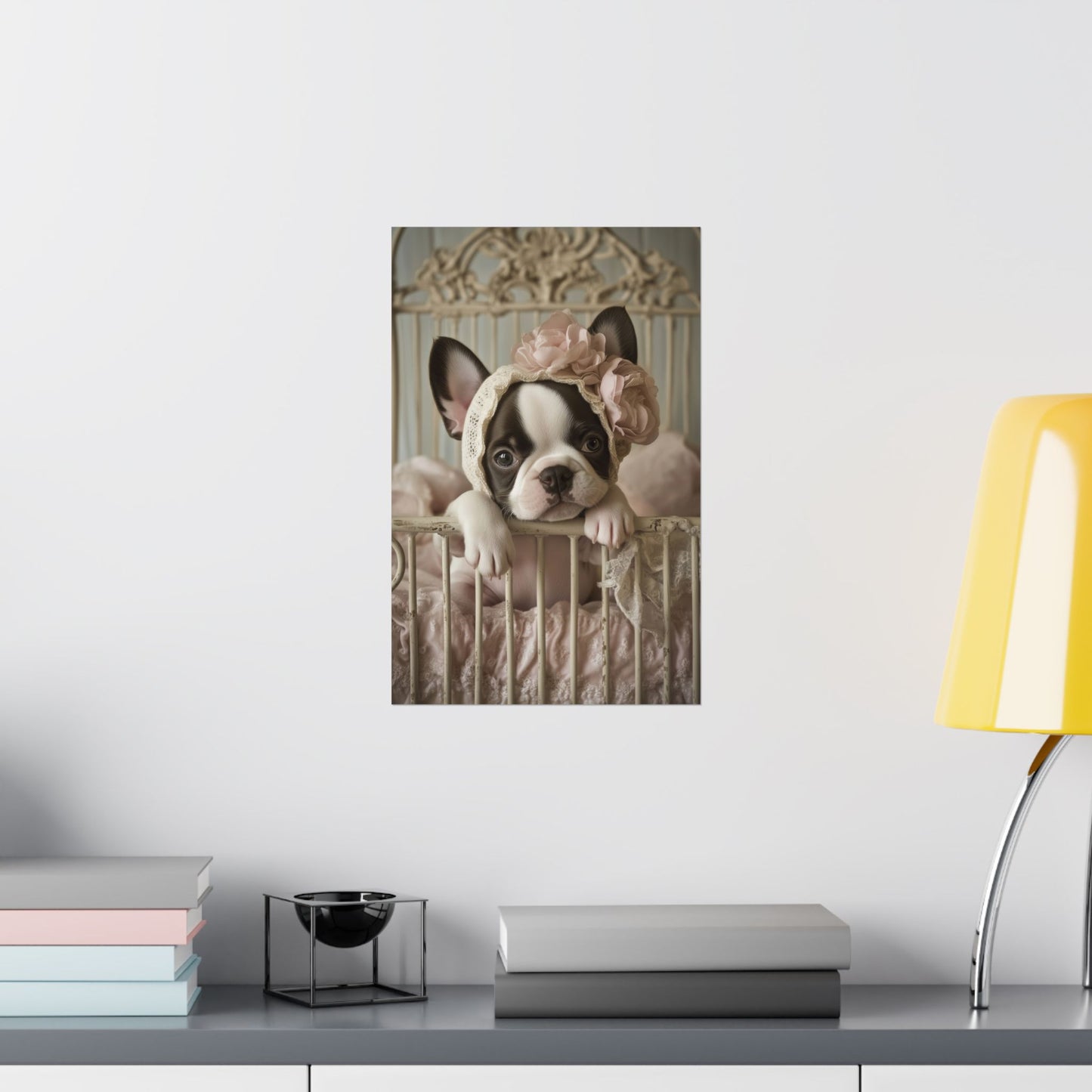 French Bulldog in Lace Bonnet: "Victorian Charm" | Matte Vertical Posters | Puppy Love Edition™