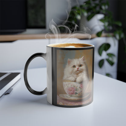 Persian Cat in Teacup: "Victorian Whiskers" | Color Morphing Coffee Mug, 11oz | Cafe Companions Edition™