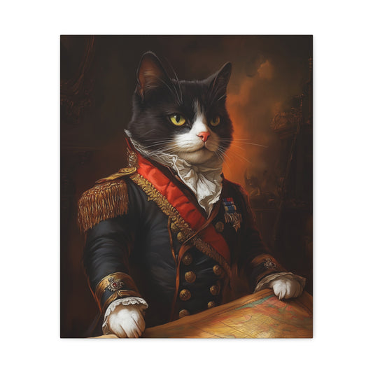 Tuxedo Cat as Napoleon: "Imperial Feline Majesty." | Matte Canvas Print, Stretched, 1.25 | Historical Fiction Edition™