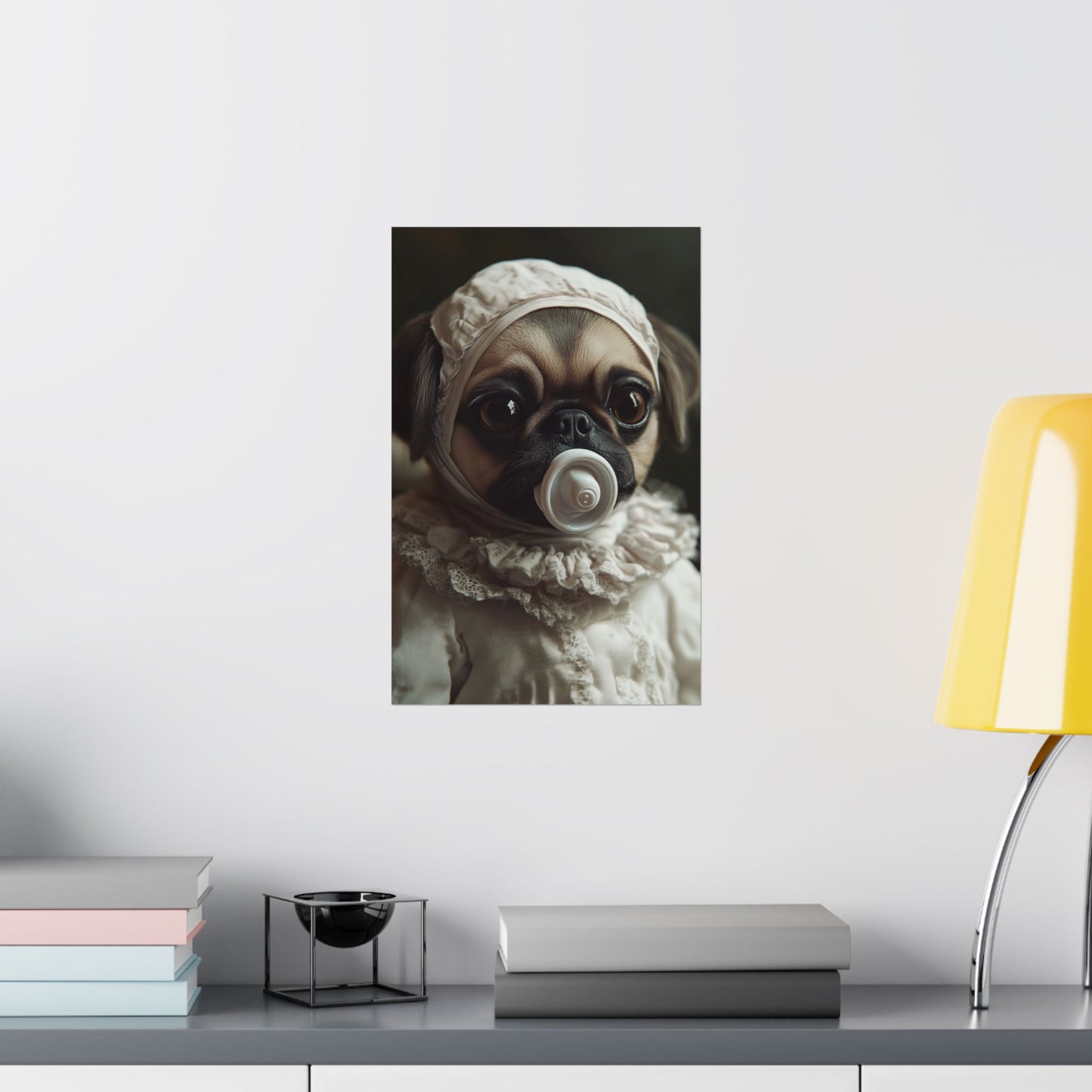 Pug in Ivory Bonnet: "Timeless Innocence" | Matte Vertical Posters | Puppy Love Edition™