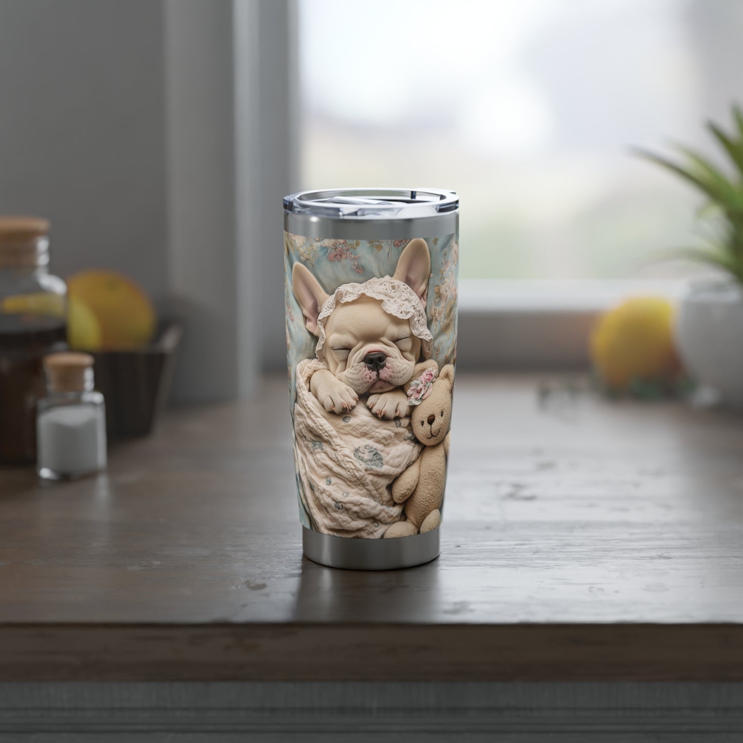 French Bulldog in Baby Bonnet: "Dreamy Slumber" | 20oz Tumbler | Puppy Love Edition™