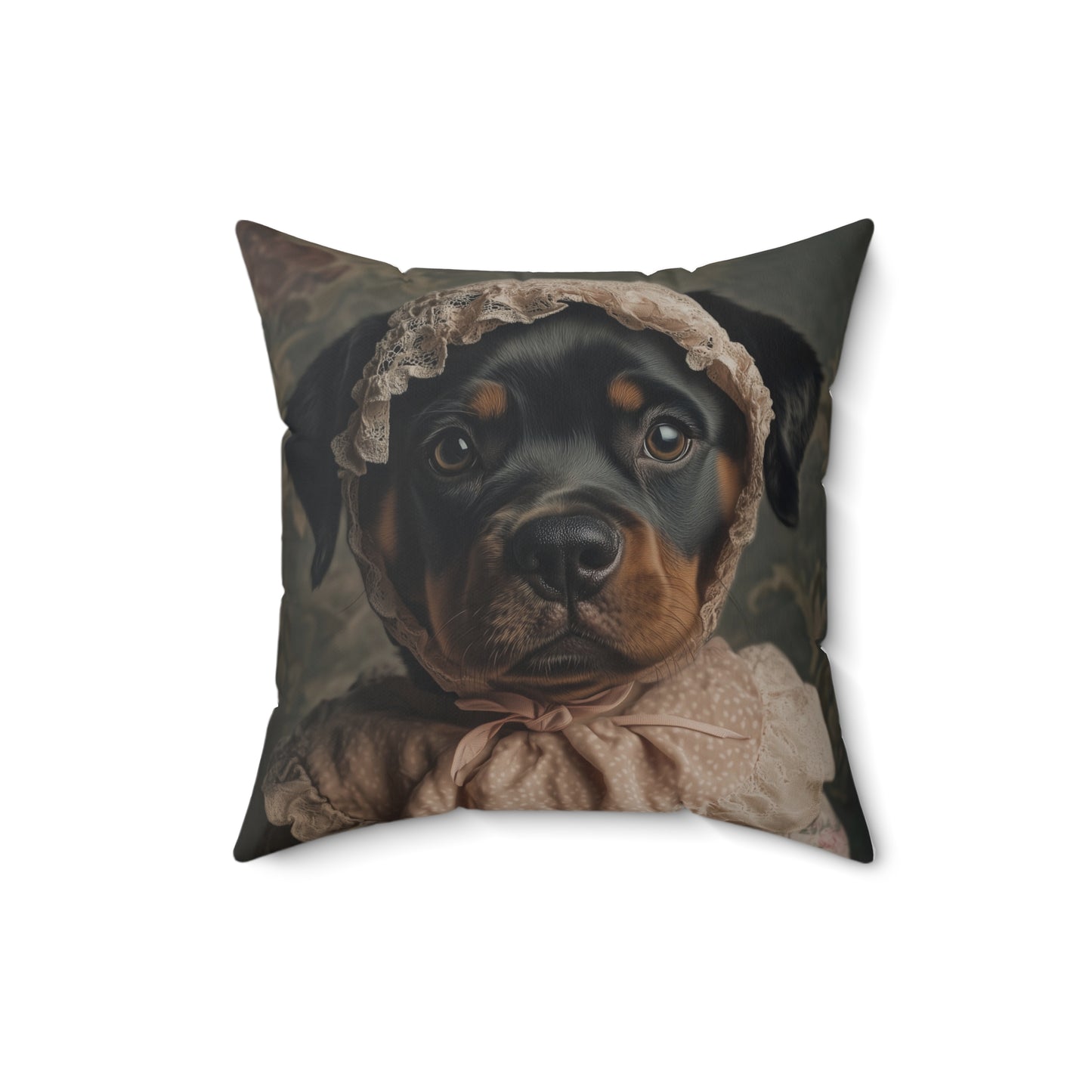 Rottweiler in Pink Lace: "Timeless Tenderness" | Spun Polyester Square Pillow | Puppy Love Edition™