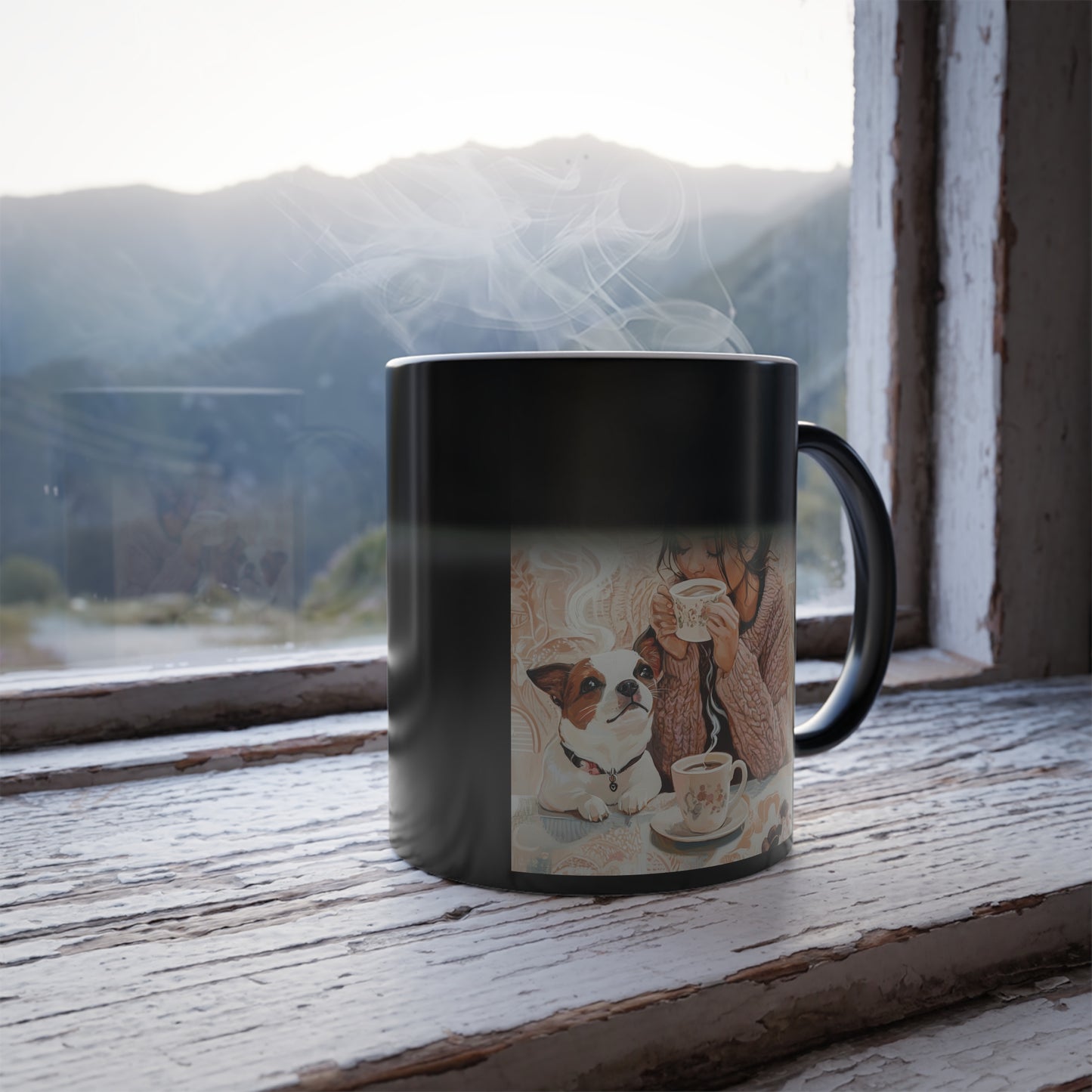 Jack Russell Sharing Coffee: "Whimsical Warmth" | Color Morphing Coffee Mug, 11oz | Bliss Edition™