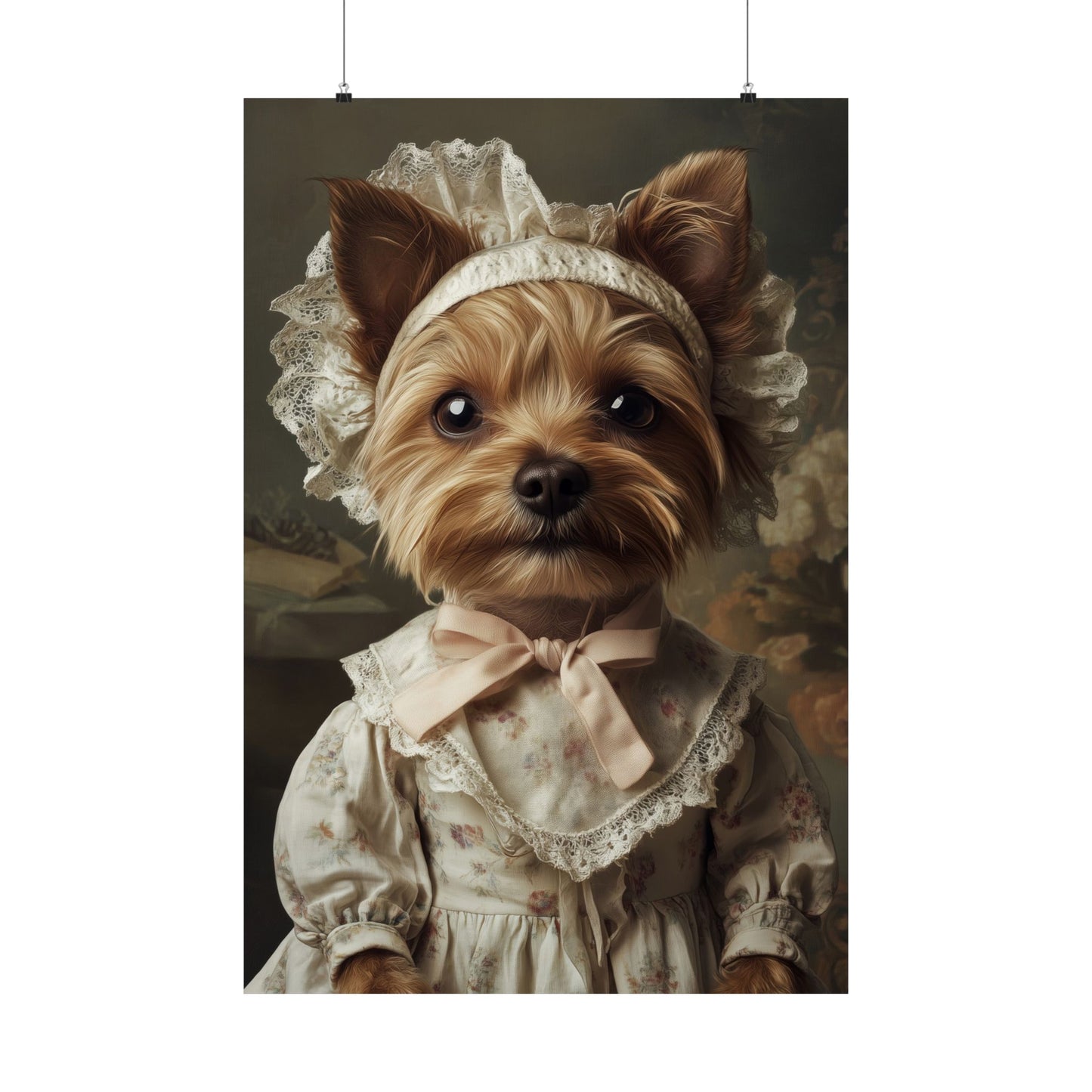 Yorkshire Terrier in Victorian Gown: "Gentle Grace" | Matte Vertical Posters | Puppy Love Edition™