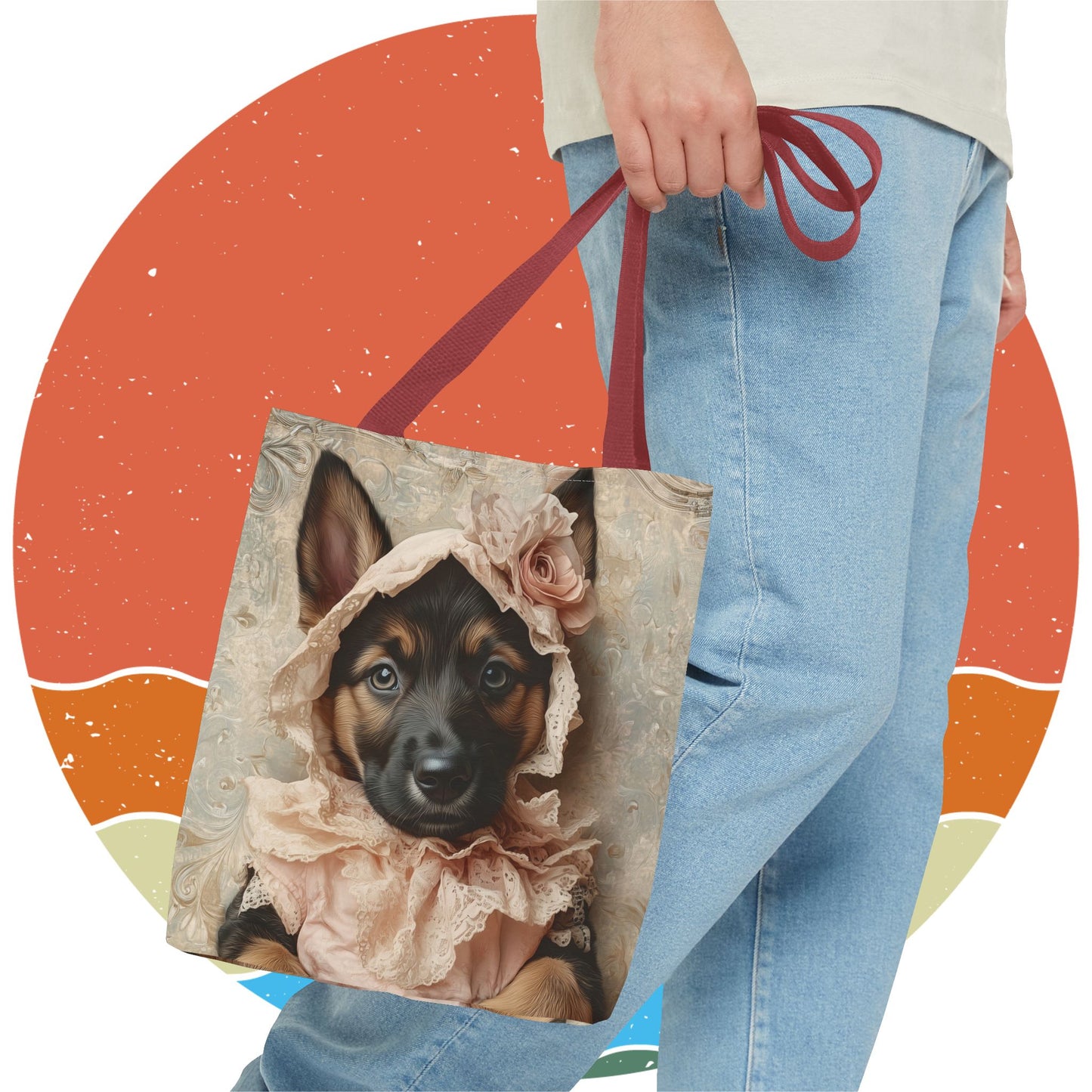 German Shepherd in Lace Bonnet: "Pastoral Guardian" | Tote Bag (AOP) | Puppy Love Edition™