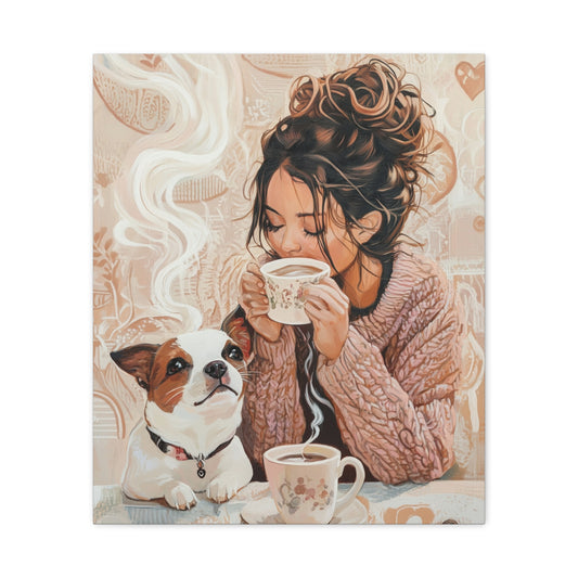 Jack Russell Sharing Coffee: "Whimsical Warmth" | Matte Canvas Print, Stretched, 1.25 | Bliss Edition™