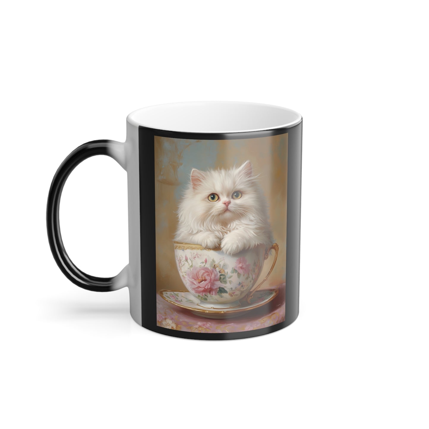 Persian Cat in Teacup: "Victorian Whiskers" | Color Morphing Coffee Mug, 11oz | Cafe Companions Edition™