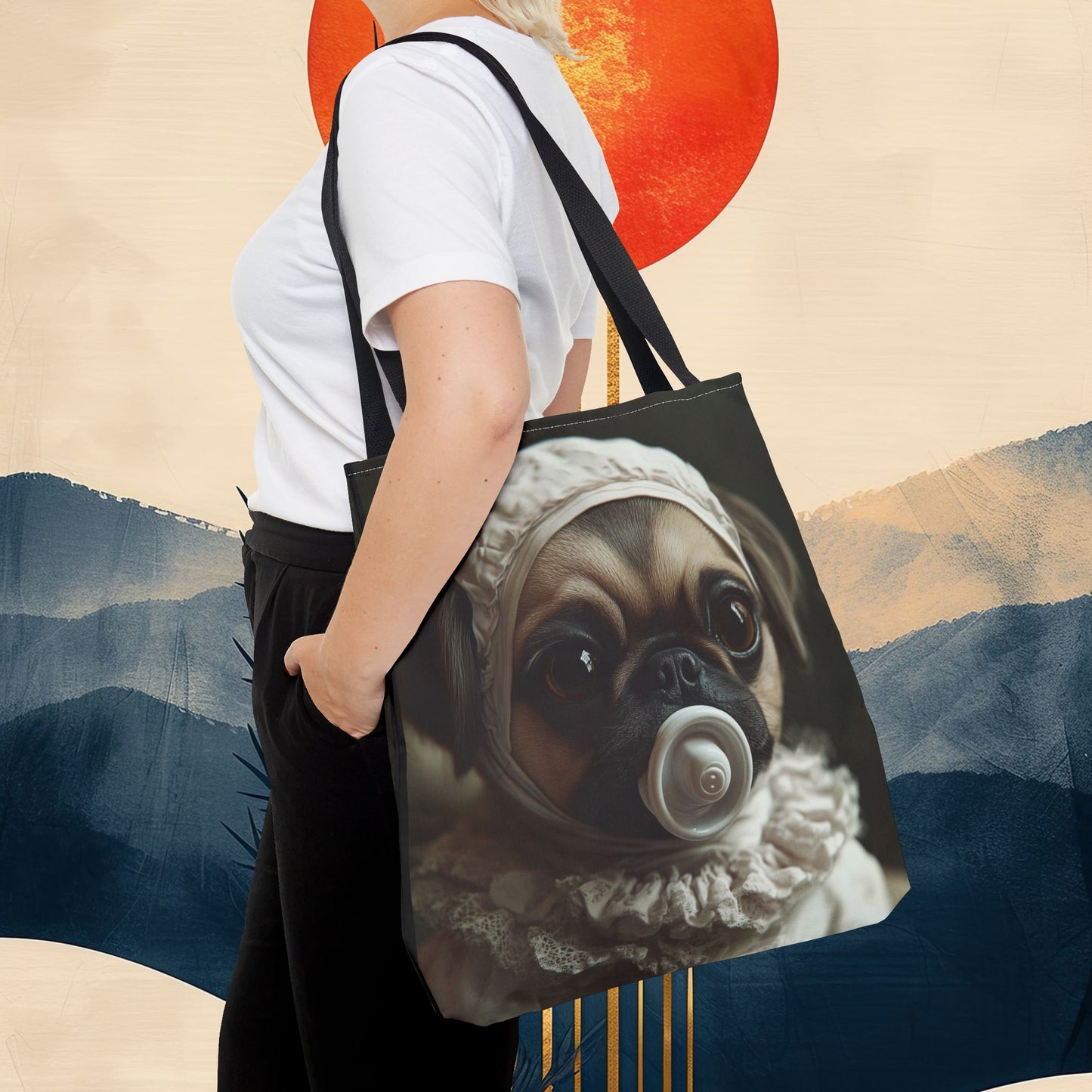 Pug in Ivory Bonnet: "Timeless Innocence" | Tote Bag (AOP) | Puppy Love Edition™