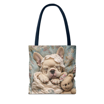 French Bulldog in Baby Bonnet: "Dreamy Slumber" | Tote Bag (AOP) | Puppy Love Edition™