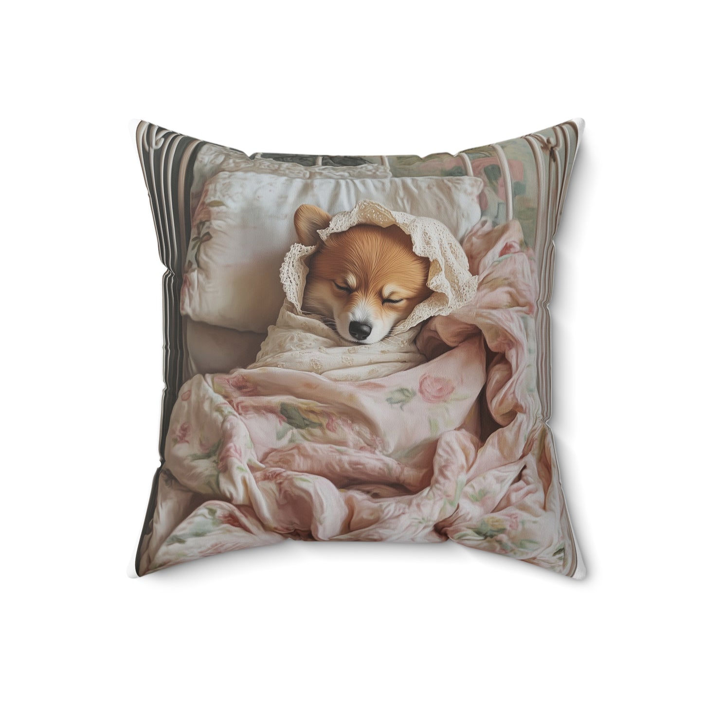 Corgi Swaddled: "Dreamy Nap" | Spun Polyester Square Pillow | Puppy Love Edition™