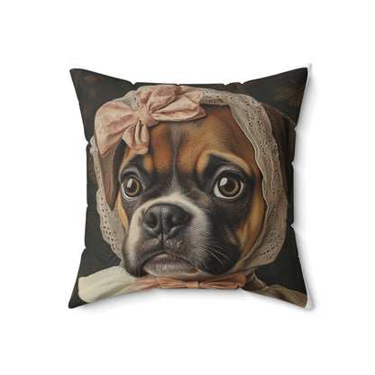 Boxer in Vintage Lace Bonnet: "Timeless Resolve" | Spun Polyester Square Pillow | Puppy Love Edition™