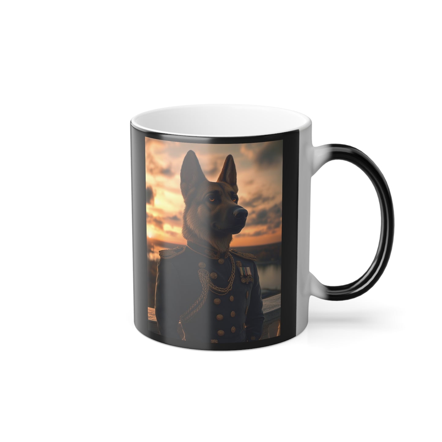 German Shepherd in Military Regalia: "The Noble Sentinel" | Color Morphing Coffee Mug, 11oz | Pawgue Chic Edition™