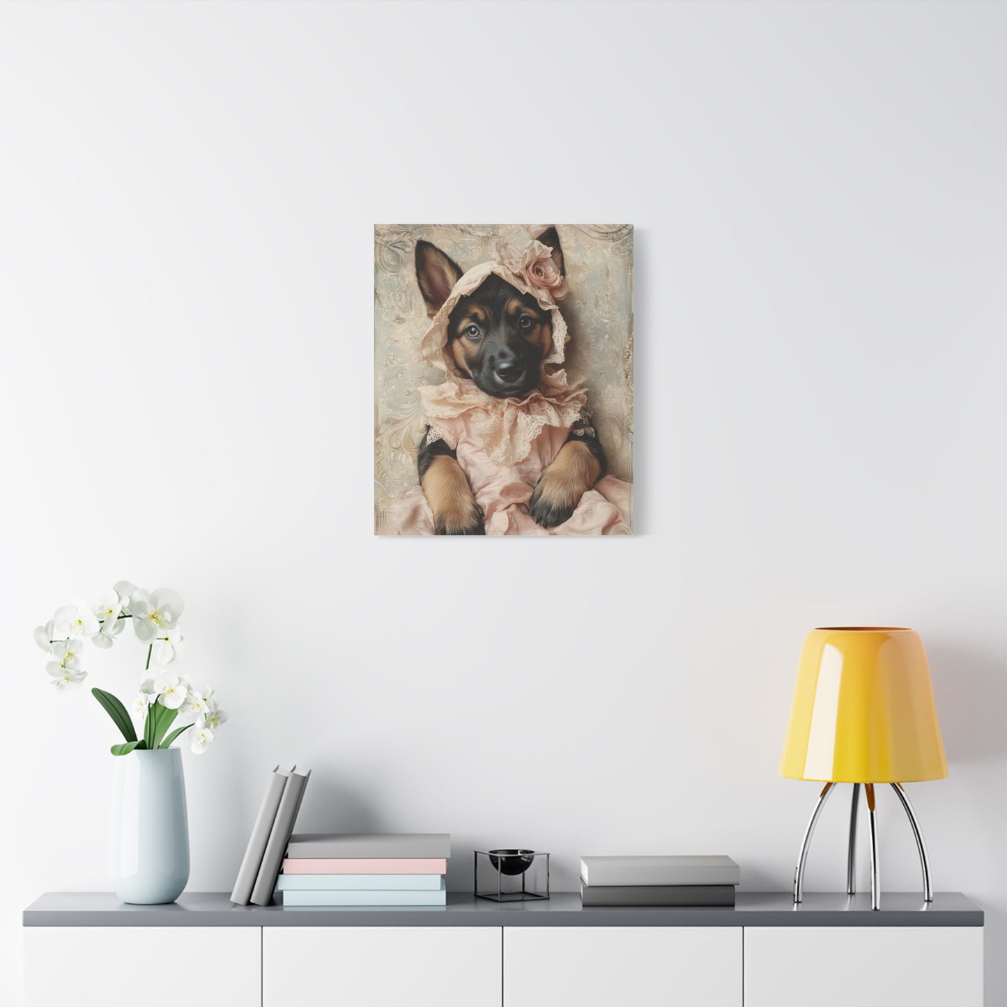 German Shepherd in Lace Dress: "Victorian Shepherd Elegance" | Matte Canvas Print, Stretched, 1.25 | Puppy Love Edition™