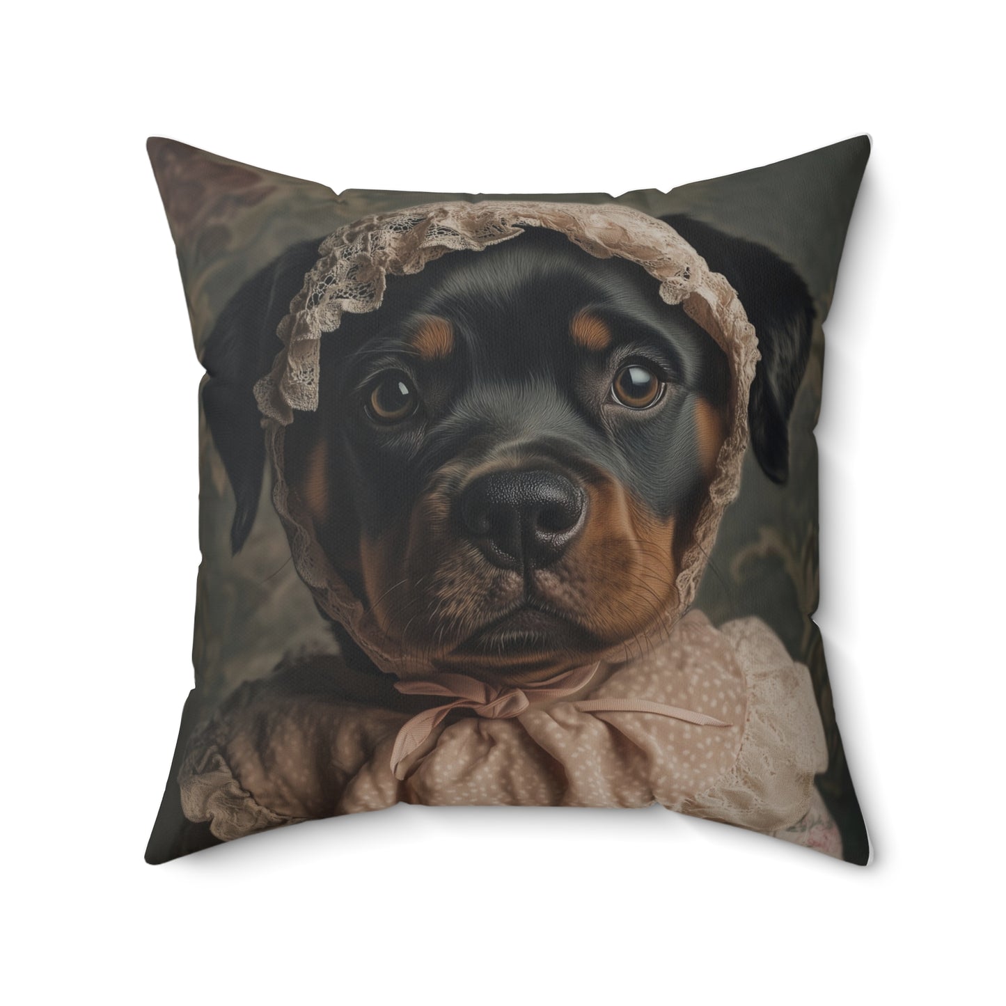 Rottweiler in Pink Lace: "Timeless Tenderness" | Spun Polyester Square Pillow | Puppy Love Edition™