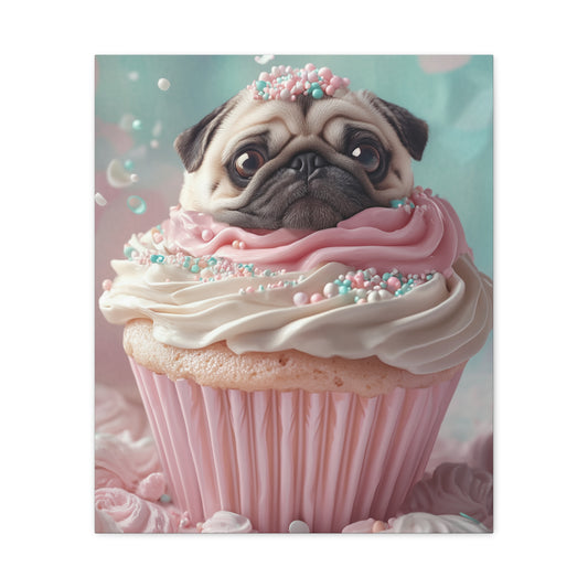 Pug as a Cupcake: "Frosted Friend" | Matte Canvas Print, Stretched, 1.25 | Puppy Love Edition™