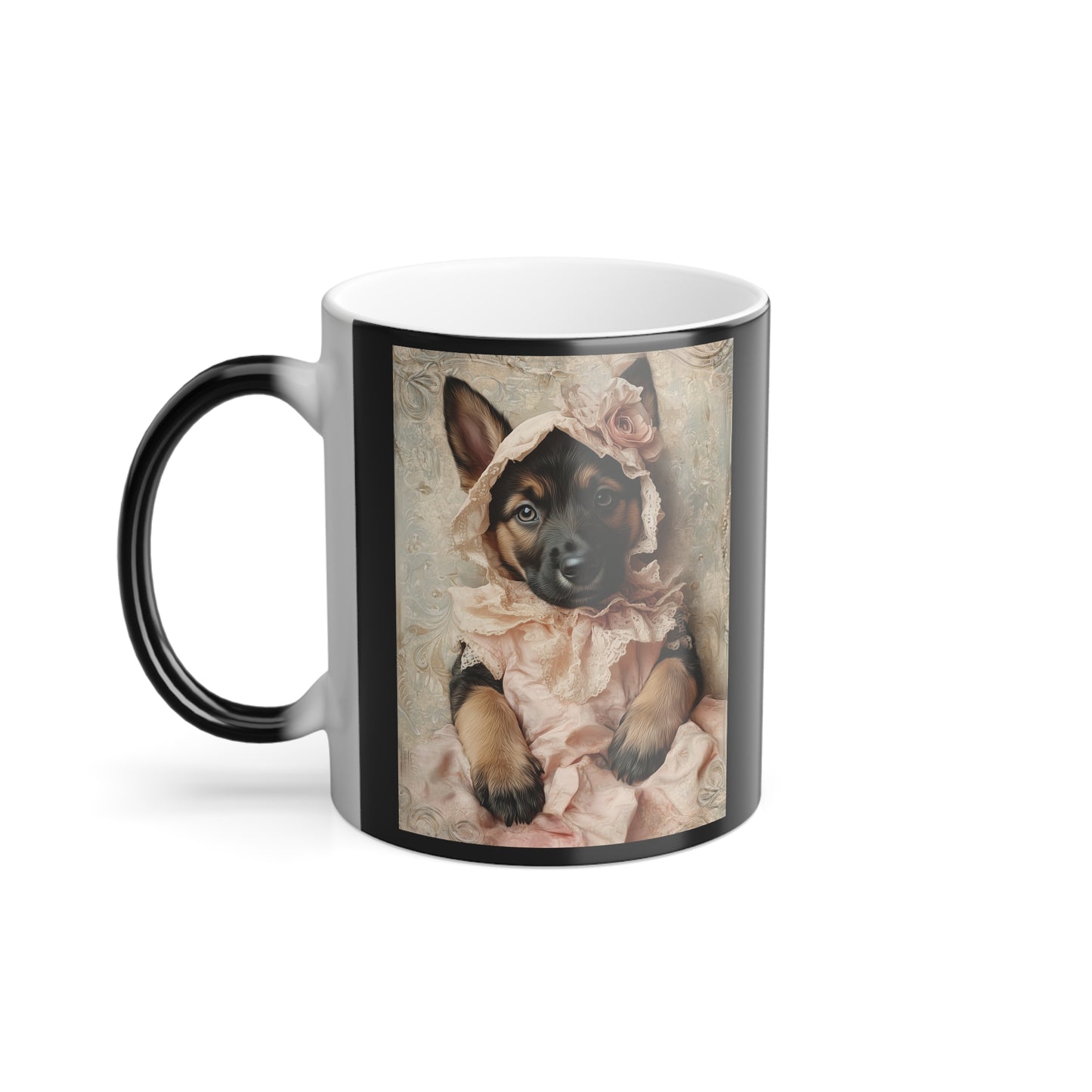 German Shepherd in Lace Dress Victorian Shepherd Elegance | Color Morphing Coffee Mug, 11oz | Puppy Love Edition™