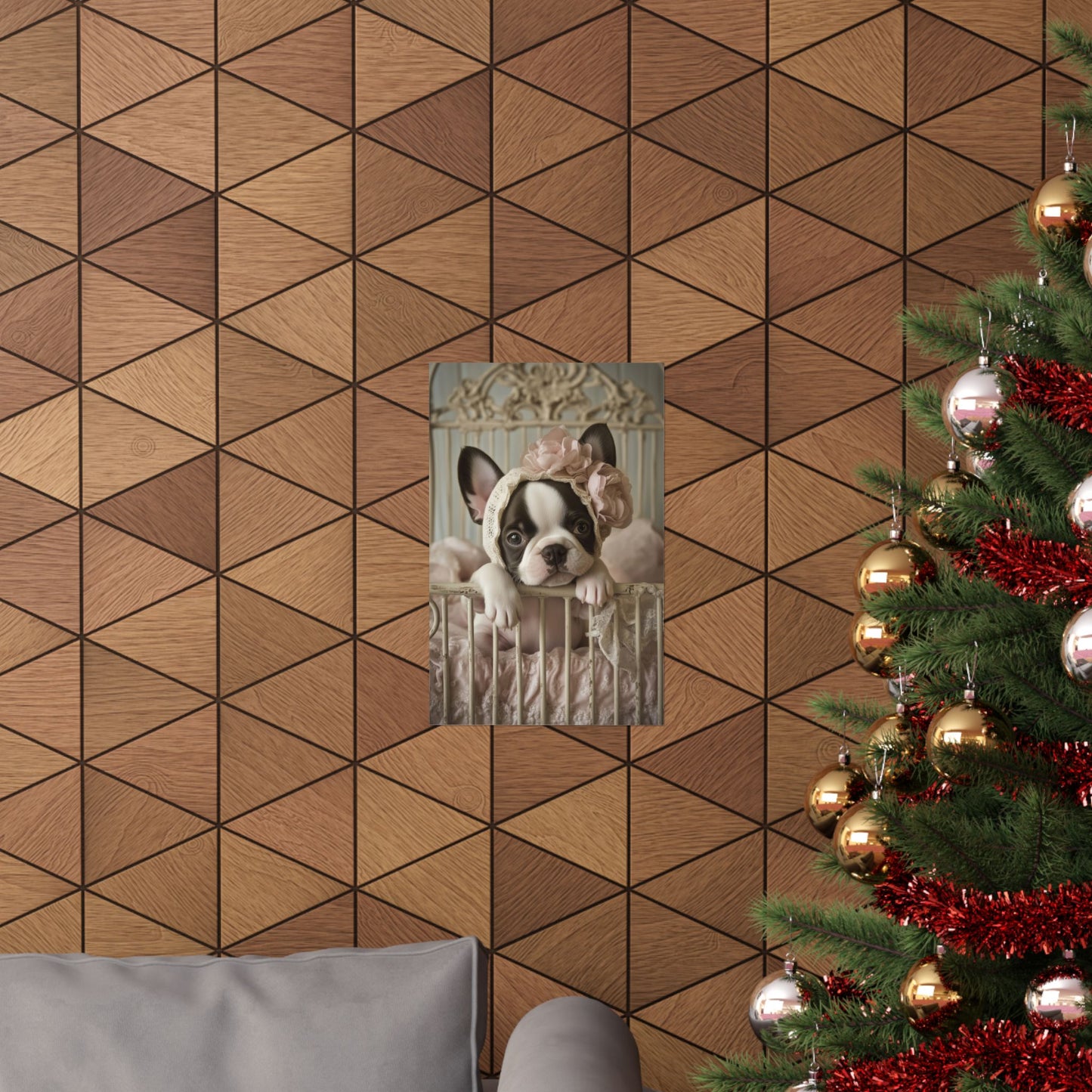 French Bulldog in Lace Bonnet: "Victorian Charm" | Matte Vertical Posters | Puppy Love Edition™