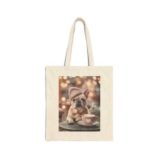 French Bulldog in Pink Beret: "Café Companion" | Canvas Tote Bag | Cafe Companion Edition™