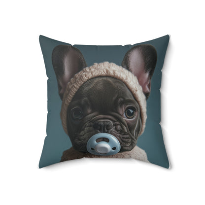 French Bulldog in Cozy Knit Sweater: "Bundle of Joy" | Spun Polyester Square Pillow | Puppy Love Edition™