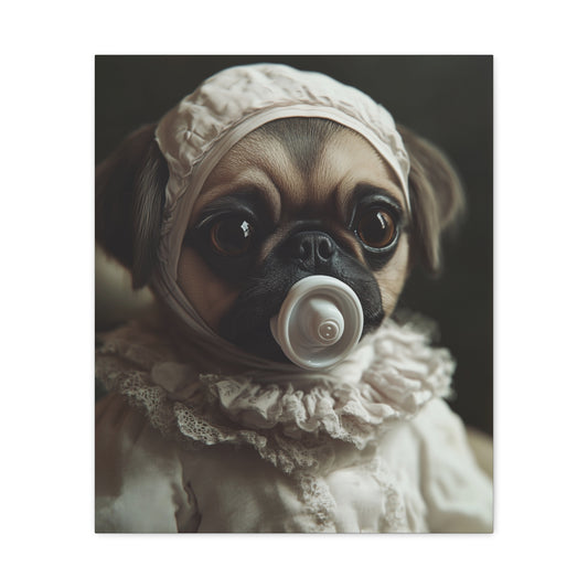 Pug in Ivory Bonnet: "Timeless Innocence" | Matte Canvas Print, Stretched, 1.25 | Puppy Love Edition™