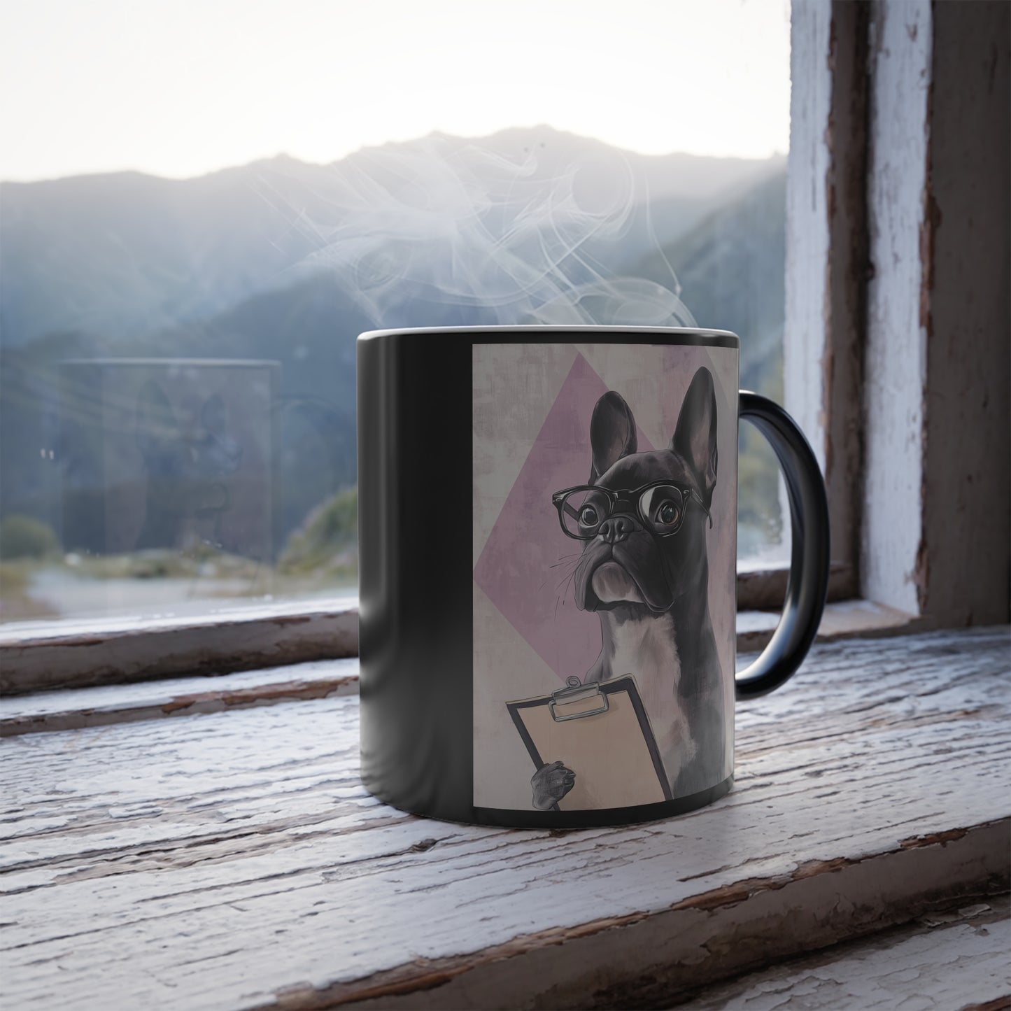 French Bulldog with Clipboard: "Inspector Pawfection." | Color Morphing Coffee Mug, 11oz | Working Pets Edition™