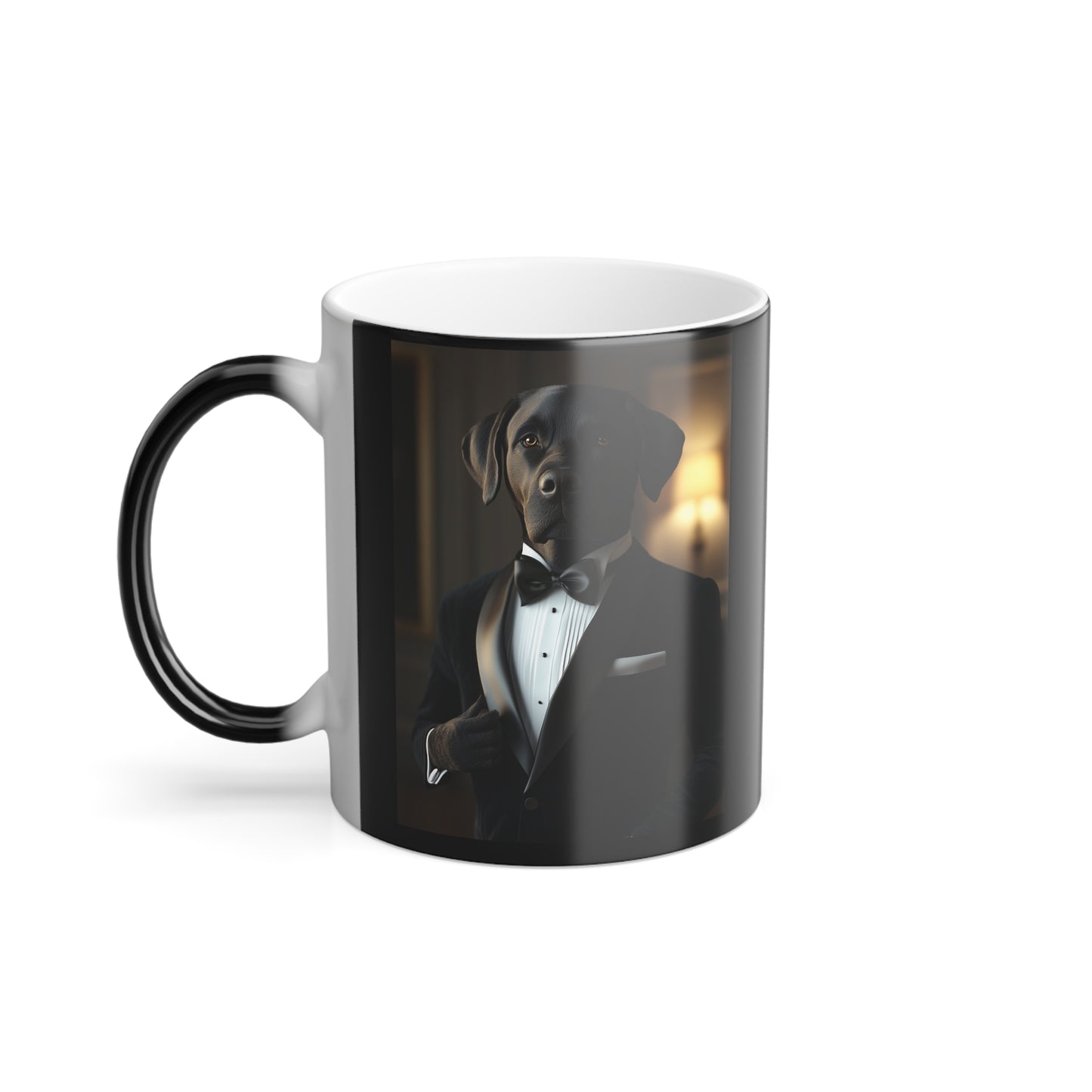 Labrador in Black Tie: "The Classic Companion" | Color Morphing Coffee Mug, 11oz |  Pawgue Chic Edition™