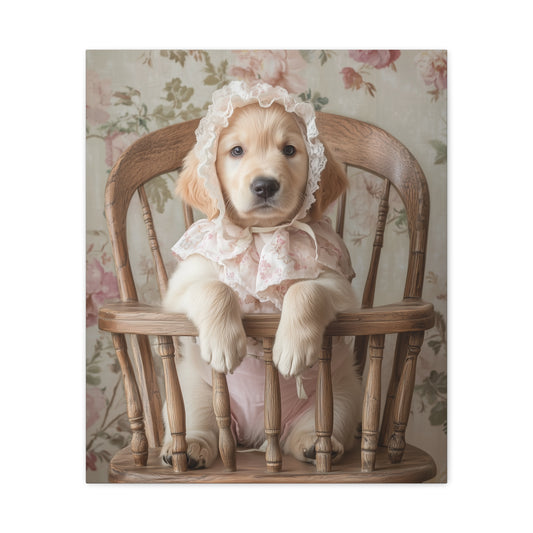 Golden Retriever in High Chair: "Victorian Pup" | Matte Canvas Print, Stretched, 1.25 | Puppy Love Edition™