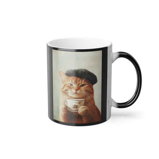 Orange Cat with Beret: "Parisian Paws" | Color Morphing Coffee Mug, 11oz | Cafe Companions Edition™