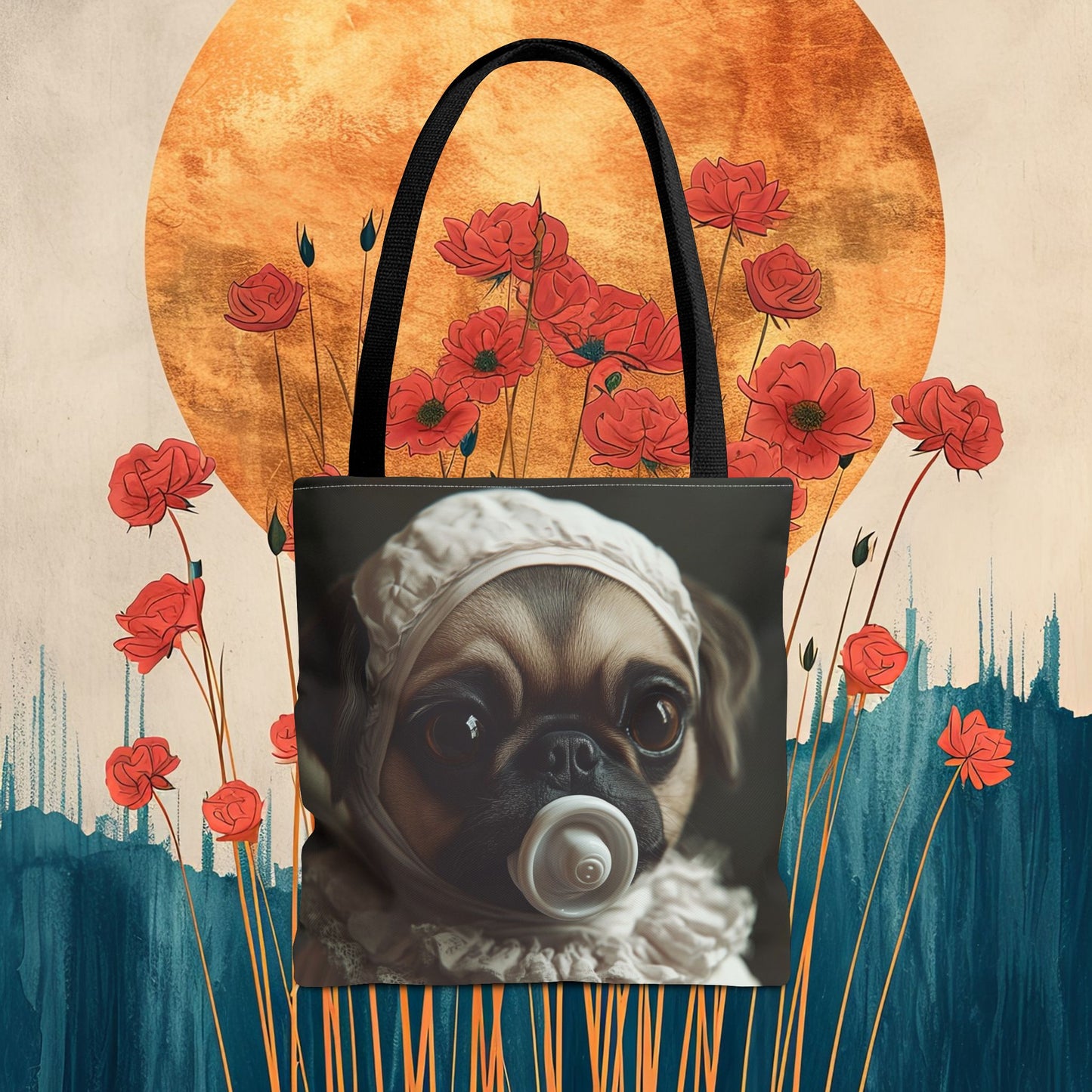 Pug in Ivory Bonnet: "Timeless Innocence" | Tote Bag (AOP) | Puppy Love Edition™