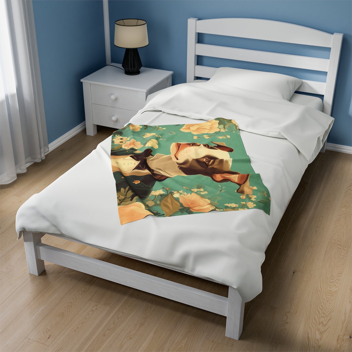 Historical Fiction Collection™: "Refined Pup in Florals"   | Velveteen Plush Blanket