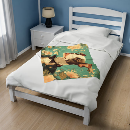 Historical Fiction Collection™: "Refined Pup in Florals"   | Velveteen Plush Blanket