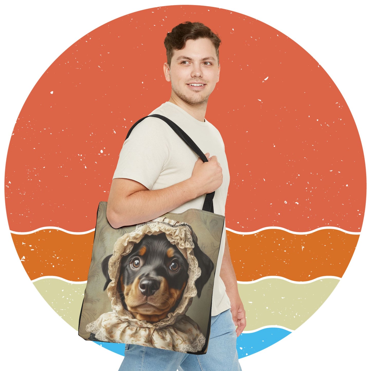 Rottweiler in Lace Bonnet: "The Tender Guardian" | Tote Bag (AOP) | Puppy Love Edition™