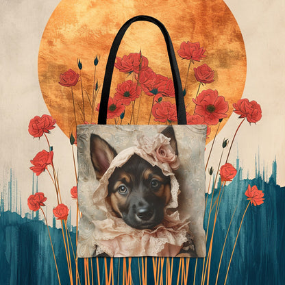 German Shepherd in Lace Bonnet: "Pastoral Guardian" | Tote Bag (AOP) | Puppy Love Edition™